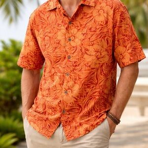Tommy Bahama Orange Floral Short-Sleeve Button-Down Shirt